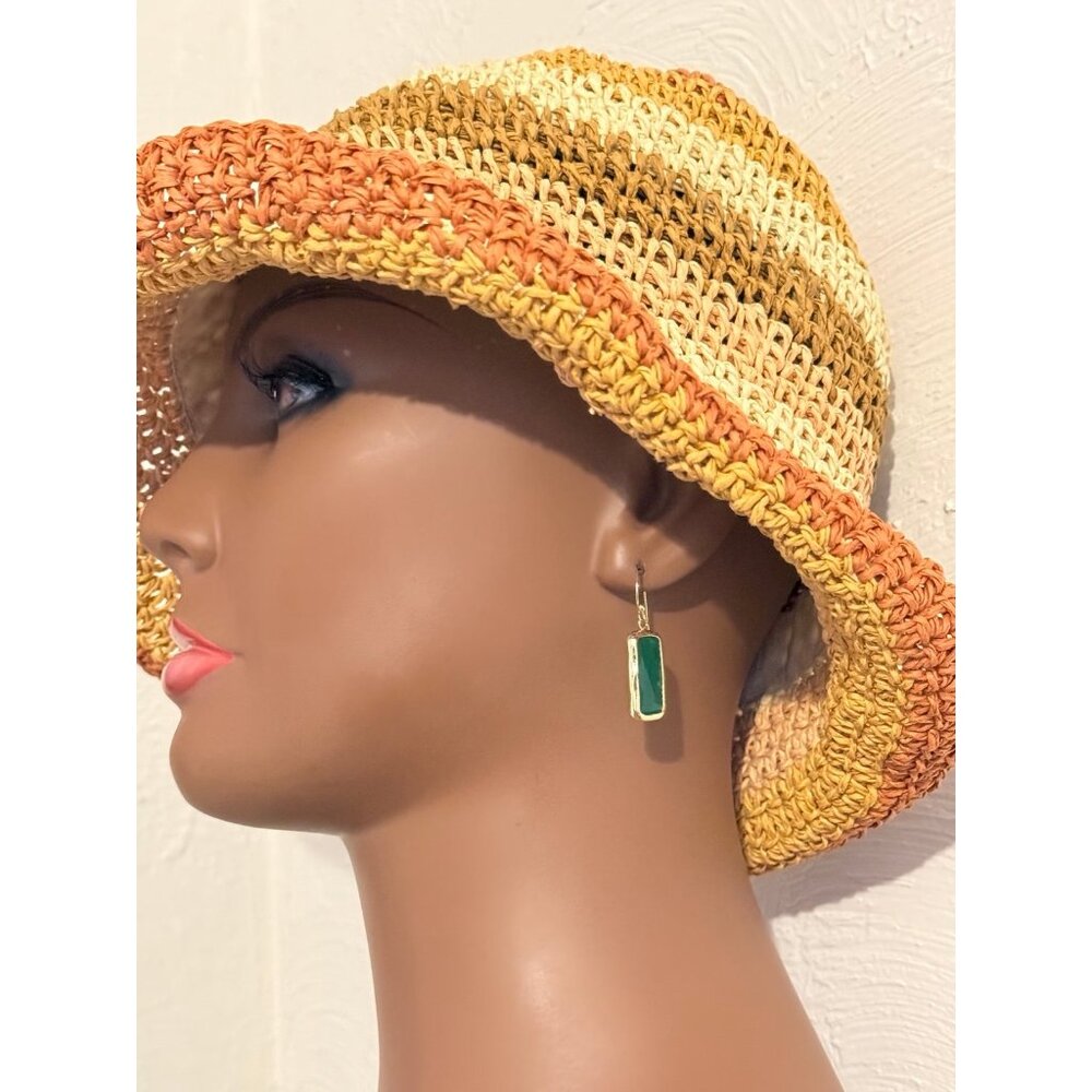 925 Gold Vermeil Rectangular Stone Dangle Earrings - image 6